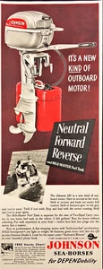 1949 Johnson Outboard Motor Print Ad Boats Sea Horses For Dependability - Picture 1 of 6