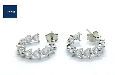 Orecchini Donna a cerchio 1,7 cm in argento 925 cuori zirconi bianchi - Immagine 1 di 4