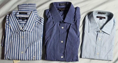 Lote de 3 Camisas de Vestir Faconnables Para Hombre Azul Rayas Talla 4 16XL Algodón EE. UU. Foto 1 de 4