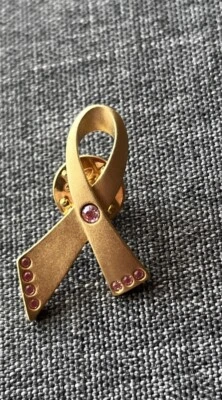 Pink Rhinestones Ribbon Breast Cancer Awareness Vintage AVON Tie Tack Lapel Pin - Image 1 of 4