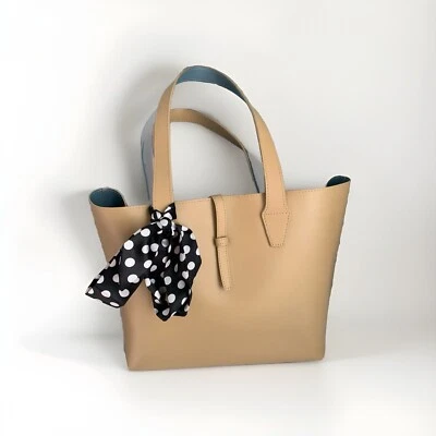 Barneys Нью-Йорк кожаная сумочка бежевый сумка с короткими ручками светло-синий интерьер мягкая кожа - Изображение 1 из 4