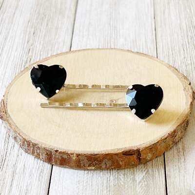 Black Rhinestone Heart Bobby Pins - Image 1 of 4