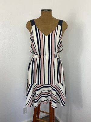 Vestido para mujer Greylin Anthro M laterales ajustados múltiples rayas volantes dobladillo con volantes Foto 1 de 4