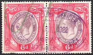 South West Africa, Forerunner Revenue, 6d South Africa pair 1922 WINDHOEK cancel - Picture 1 of 1