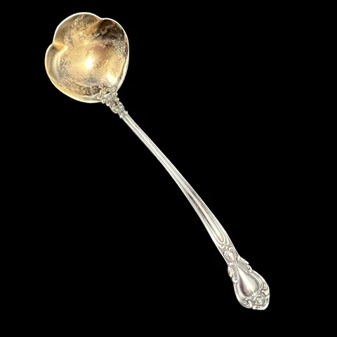 CHANTILLY  Mayonnaise Ladle by GORHAM SILVER with Scalloped Gold Wash Bowl 5" Cover