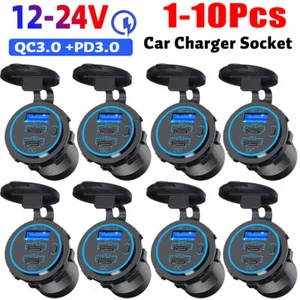 USB C Fast Car Charger 3 Port PD+QC3.0 Outlet Socket for 12-24V Boat Marine Lot - Picture 1 of 18