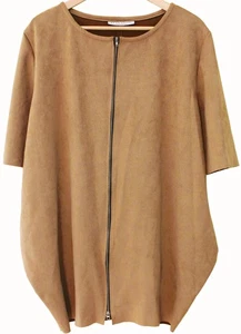 BRYN WALKER Faux Suede Conrad Zip Jacket Tunika in CAMEL Short Slv M L OVERSIZED - Bild 1 von 6