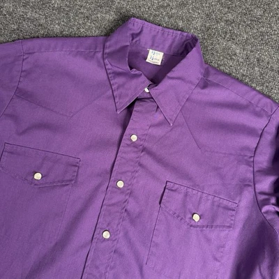 VTG Malco Modes San Fran USA Made Purple Western Pearl Snap Shirt Mens 16.5 33 - Image 1 of 4