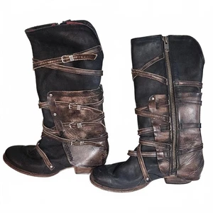 Freebird Women's Riley Leather Mid Calf High Boots Size 10 Strappy Biker Cowgirl - Picture 1 of 16