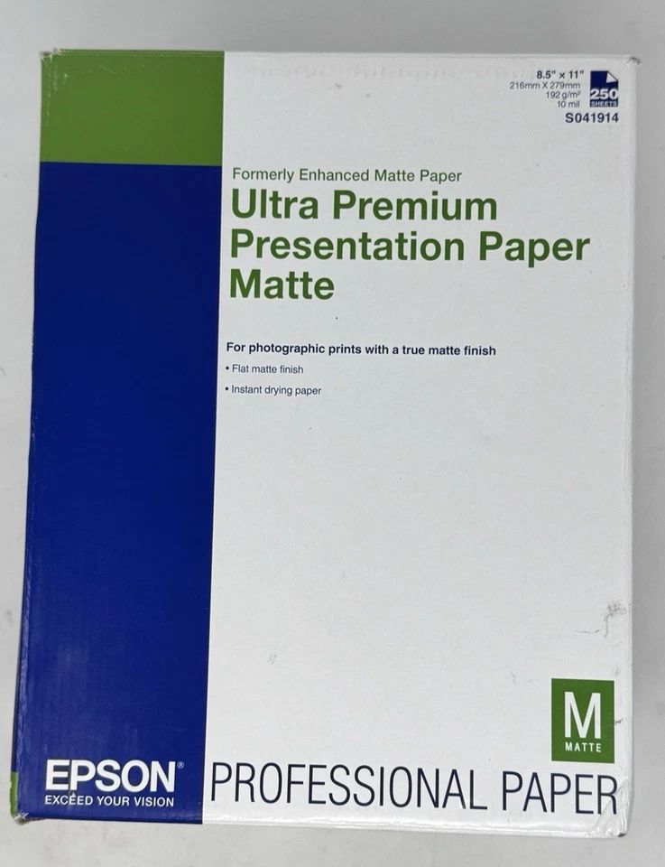 Papel de presentación Epson Ultra Premium mate 8,5 x 11" 250 pk nuevo con esquina doblada Foto 1 de 4
