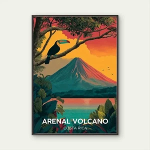 Arenal Volcano Costa Rica Vibrant Tropical Sunset Travel Poster Print Wall Art - Bild 1 von 3