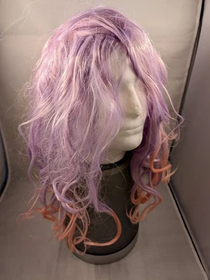 Long Wavy Purple Pink Blue Ombre Wig with Wig Cap Halloween Costume Cosplay New  - Image 1 of 4