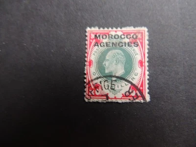 1907 Marruecos Agencias 1s verde opaco y carmín SG37 fino usado en pieza Foto 1 de 2