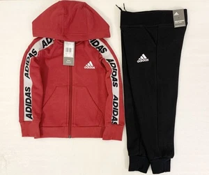 Kids Adidas Tracksuit Hoodie & Joggers  Set  Red Black Size  5-6 | Girls Outfit - Picture 1 of 15