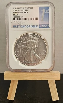2015-W NGC MS70 Burnished 1 Oz American SILVER Eagle F.D.O.I. - Image 1 of 2