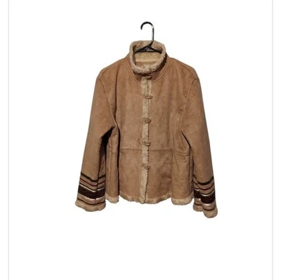Y2K L Faux Suede Sherpa Western Boho Penny Lane Afghan Coat Retro Christmas - Image 1 of 4