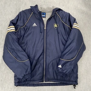 VINTAGE Notre Dame Jacket Adult Medium Blue Full Zip Lined Hooded Adidas Mens M - Picture 1 of 15