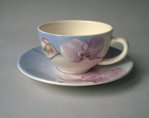 Gien France ORCHIDEE, Kaffee- / Teetasse mit Untere, Violett / Zartrosa. Vintage - Foto 1 di 7