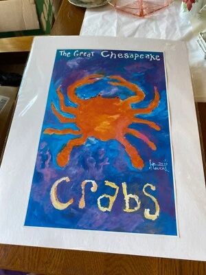 COLORIDO CUADRO ARTÍSTICO DE MARYLAND EL GRAN CANGREJO CHESPEAKE 11 X 17 DE STEVENS 2010 Foto 1 de 2