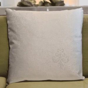 Beige Cushion Covers Blue Damask 18X18" 45X45 Cm Floral Embroidery Pillowcase - Picture 1 of 11