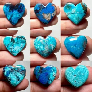 NATURAL SKY BLUE CHRYSOCOLLA HEART CABOCHON GEMSTONE - Picture 1 of 10