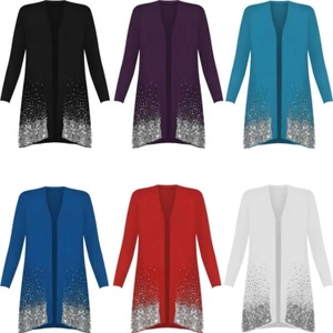 Ladies Plus Size Open Front Sequin Cardigan Long Sleeve Oversized Glitter Top - Picture 1 of 13