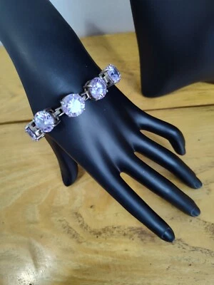 Glamorous Violet Amethyst Round 925 Sterling Silver Tennis Bracelet marked. - Image 1 of 4