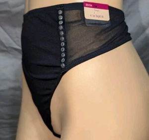 Cacique Übergröße 22/24 Tanga Höschen schwarz Chiffon Nylon silber Verzierungen  - Bild 1 von 9