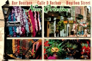 Bourbon Street Rue Calle Shopping Beads New Orleans Louisiana Unposted Postcard  - Picture 1 of 2