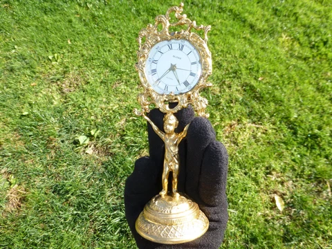 Vintage German Gold Gilt Brass Mantel Mechanical Wind Up Alarm Clock (See Video) Cover