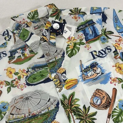 NWT Reyn Spooner Tampa Bay Rays Men's XXL White Hawaiian MLB Shirt - Image 1 of 4