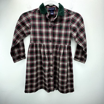 Ralph Lauren Girls Shirt Dress Size 6 Green Plaid & Corduroy Collar - Image 1 of 4