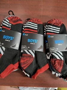 12 pair Boys Socks Low Cut size 4- 10 White Black Blue Red Gray Collective Soles - Picture 1 of 1