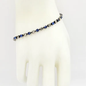 Blue and Clear Crystal Single Simple Chain Vintage Sparkling Tennis Bracelet - Picture 1 of 24