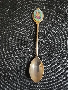 Beautiful Old Vintage Porcelain Flowers Gold Stainless SPOON 5” Floral Roses - Picture 1 of 4
