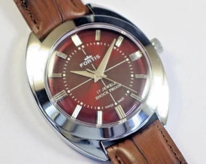 Vintage Fortis Swiss Hand-Wind Men's Watch 38mm Red Dial Cushion Case - Picture 1 of 9