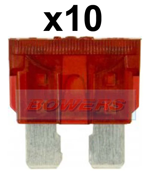BOWERS PACK OF 10 12V 24V VOLT 10A AMP RED STANDARD BLADE FUSES KIT CAR VAN MARINE