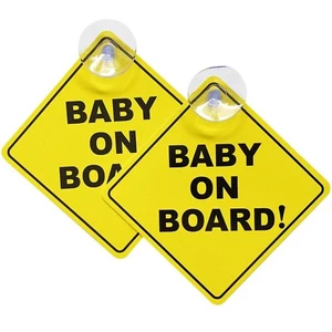 Pack of 2 Baby On Board Sign – Bright Yellow Car Safety Signs with Suction Cup - Picture 1 of 7