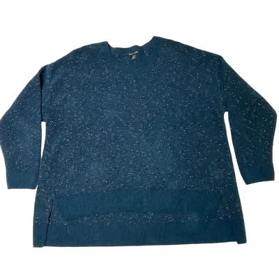 Eileen Fisher 毛衣 1X 超大柔软 100% 棉蓝色青蓝色? 白色斑点 — 第 1/4 张图片