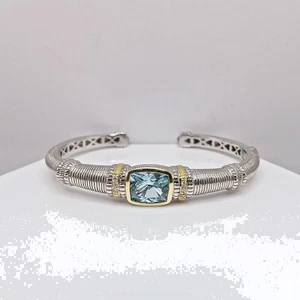 Bracciale Judith Ripka argento sterling e cerniera 18kt pietra topazio blu - Foto 1 di 13