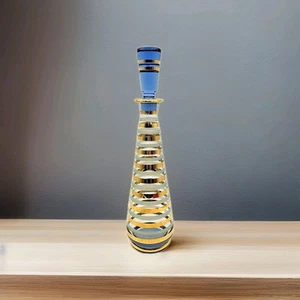 Mcm Smoky Glass, Gold And Frosted Striped Decanter Czechoslovakia 12" - Picture 1 of 6