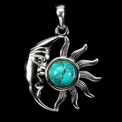 Colgante de plata de ley 925 redondo turquesa 6 mm piedras preciosas naturales joyería Foto 1 de 4
