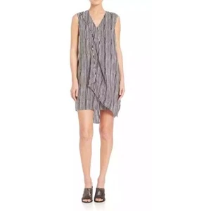 Derek Lam 10 Crosby Striped Shift Dress Black White Silk V Neck Sleeveless - Picture 1 of 11