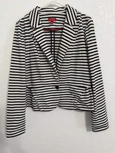 Elle Damen Gr. L Kragen schwarz-weiß gestreift Einknopf Rüschen Blazer - Bild 1 von 5