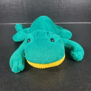Vintage Green Frog Yellow Bean Belly Plush Head 8" Stuffed Animal - Picture 1 of 9