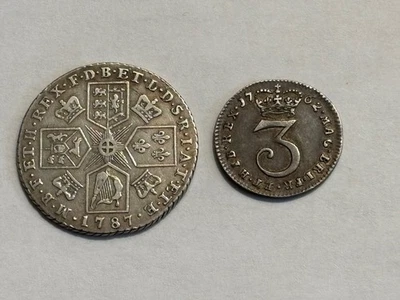 Grã-Bretanha: xelim, 1787 e 1762 3 pence - Imagem 1 de 2