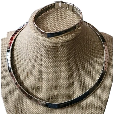 Napier Collar y Pulsera Eslabones Planos Tono Plateado Muy Pulido 16.5" Firmado  Foto 1 de 4