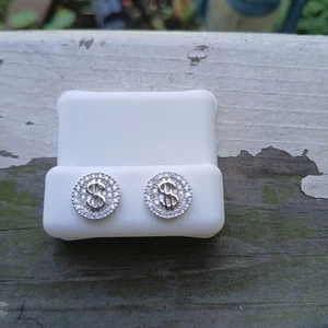 925 Silver White .70 Ct VVS 'D' Moissanite Dollar Sign Men's/Womens Stud Earring - Picture 1 of 5