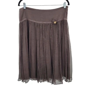 Vintage Context Drop Waist Skirt 10 Brown Silk Sheer Crinkle 3D Jeweled Rosette - Picture 1 of 9