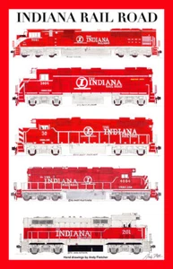 Locomotoras de carretera ferroviaria de Indiana 12x18" póster enmarañado firmado por Andy Fletcher - Imagen 1 de 1